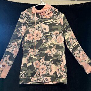 Pink Green and Floral Cowl-Neck hoodie 12PM by Mon Ami